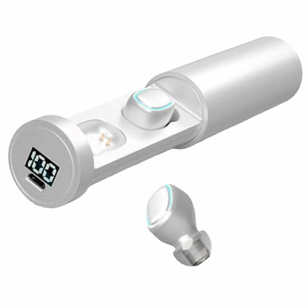 Binaural trådløs Bluetooth 5.0 sportshodetelefoner LED Power Display -Hvit