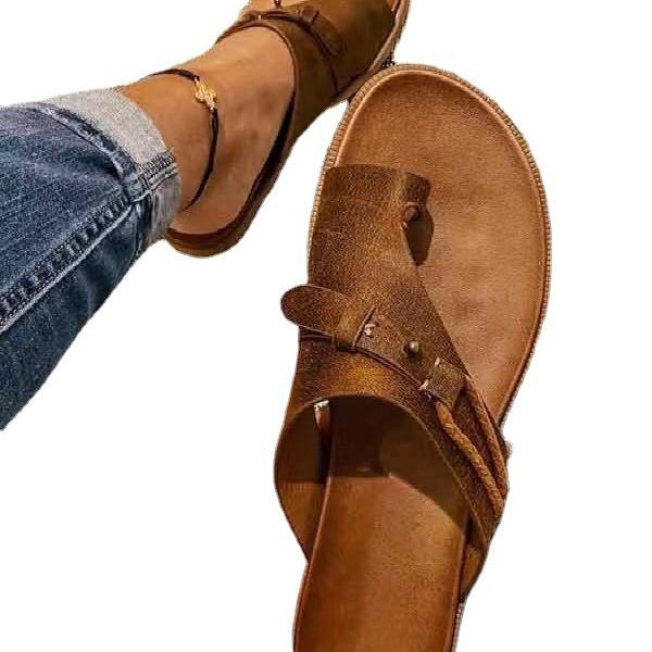 Ortopediske sandaler for kvinner, bunionkorrigering, flat hæl, vintage tøfler