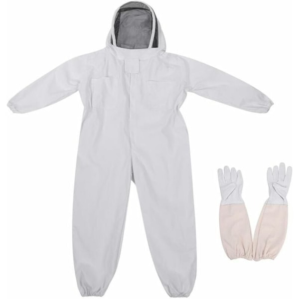 Ideal Kostyme Profesjonelt Beskyttelsesutstyr Beeshock med lange hansker og hatt med slør for birøkt birøkter - Hvit (XL)