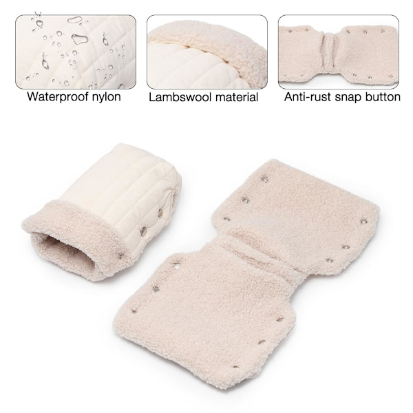 Ratasvaunukassi, rattaiden käsineet käsienlämmittimet, rattaiden fleece-käsineet, vedenpitävät ja jäätymättömät käsineet, erittäin paksut talviset lämpimät käsineet, luonnonvalkoinen