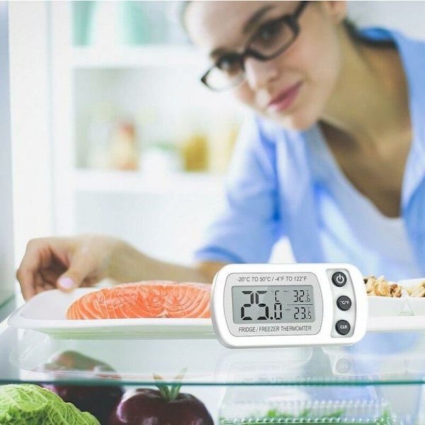 Hvitt kjøleskapstermometer LCD-skjerm LCD freewater vanntett termometer med magnetisk krok kjøleskapstermometer (-20 50 ℃)