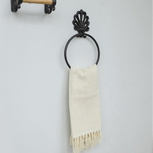 Støpejernsring, vintage veggmontert håndkleholder, antikk rustikk kjøkkenhåndkleholder