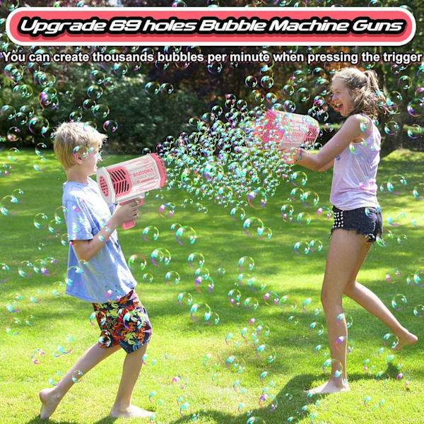 Bubbelpistol, 69-håls bubbelpistol med tusentals färgglada lampor, sommar utomhus bröllop roliga leksaker för småbarn, vuxna flickor, pojkar.