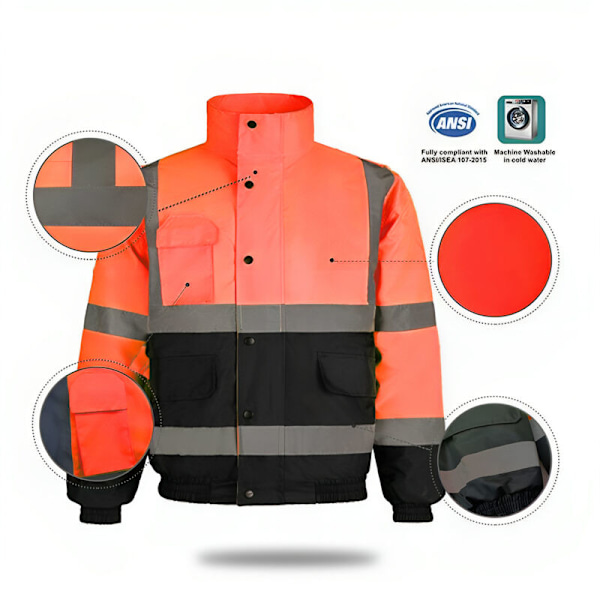 Høy Synlighet Refleksjakke - 2 Tonns Fluorescerende Oransje/Marineblå - Størrelse: XL
