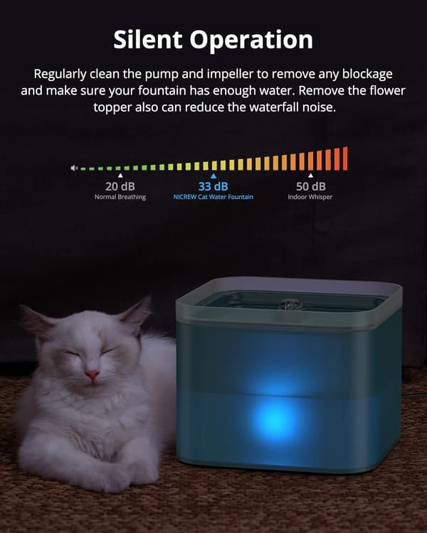 Katt og hund drikkefontene 2L, grønn, stille kattevanndispenser med utskiftbart filter
