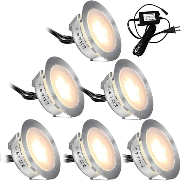 6-pack Inbyggda LED-belysningsset för uteplats, Solros (Uppgraderad version) IP67 Vattentät Markbelysning för Utomhus, Lågspännings-LED-belysning för Trädgård, Trappsteg