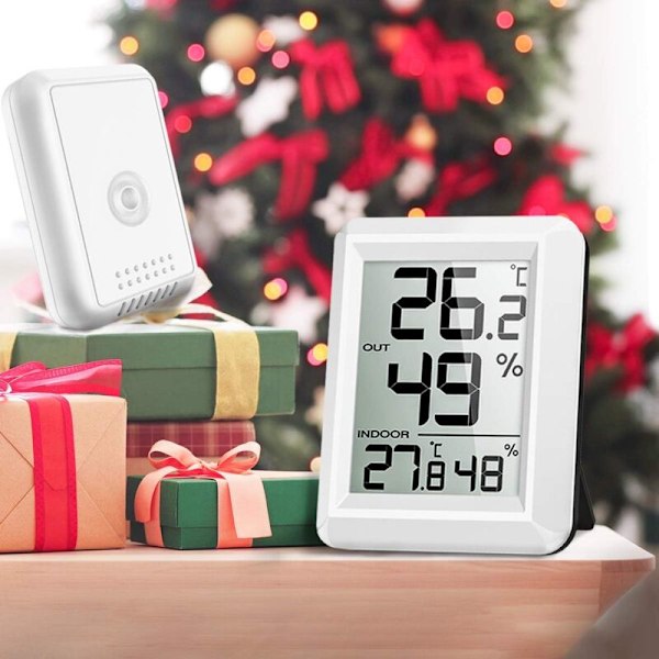Indendørs og udendørs termometer, forbundet termometer med trådløs udendørs sensor, digital hygrometer termometer med stort LCD-display, ℃/℉ kontakt,