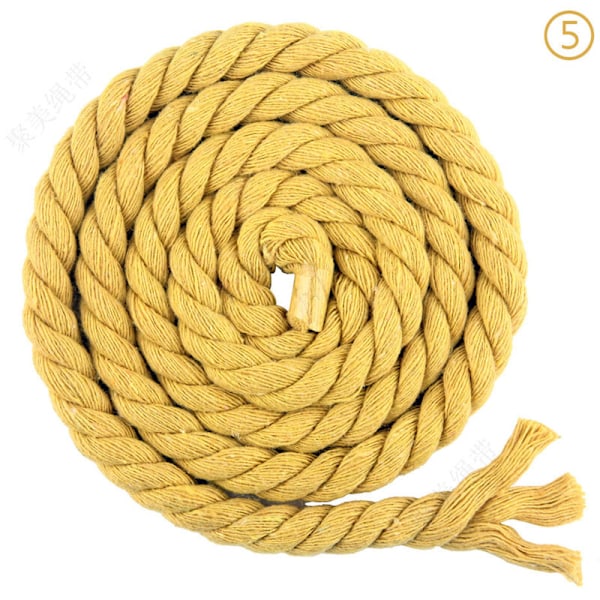 Puuvillaköysi punottu 3 säikeestä, 8 mm x 20 metriä, käsintehtyyn neulontaan (05 keltainen)