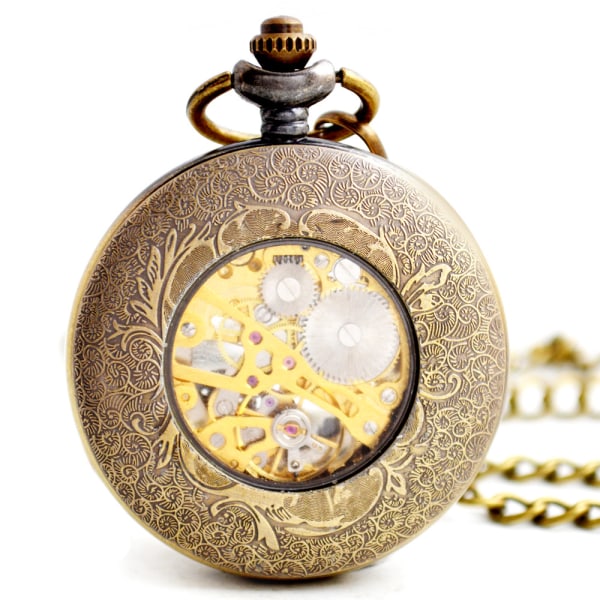 1 Retro Lommeur Klokke Skjelett Deksel Mekanisk Hånd-Vind Analog-Digital Legering Fancy Bronse Farge