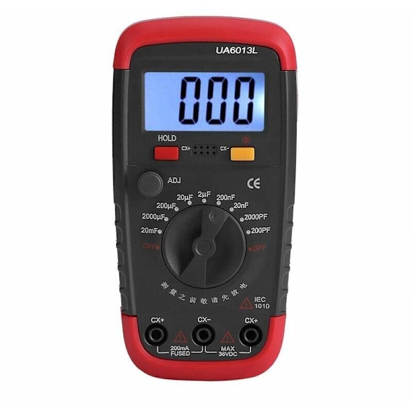 Ammattimainen kapasitanssimittari, digitaalinen kondensaattoritesteri 0,1 pF - 20000 uF kapasitanssimittarilla, jossa LCD-taustavalo ja suojakuori Max 1999