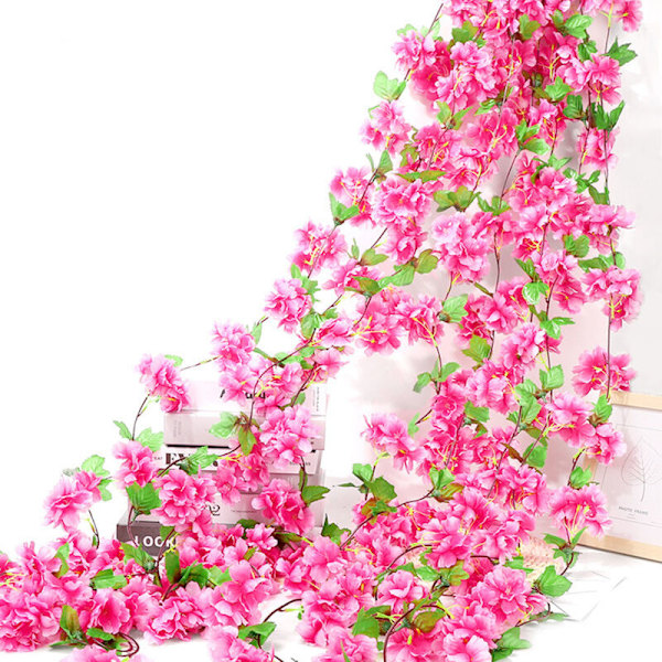 230 cm Kunstige kirsebærblomsterranker, hengende planter Girlander av falske kirsebærblomster i silke for husbryllup festlig hagehåndverk kunstdekor