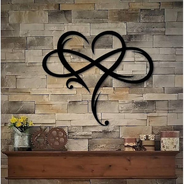 40*35cm - Väggdekor Infinity Heart Metallväggkonst, Järnkonst Dekorationsgåva, Evig Kärlek Väggskulptur För Hem Sovrum Vardagsrum（svart，1 st )