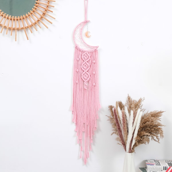 Rose Wall Hanging With Led Light, Cotton Knitted Dreamcatcher Moon Wall Tapestry With Tassels Decorations For Kids Room Party Ornament Craft Gift