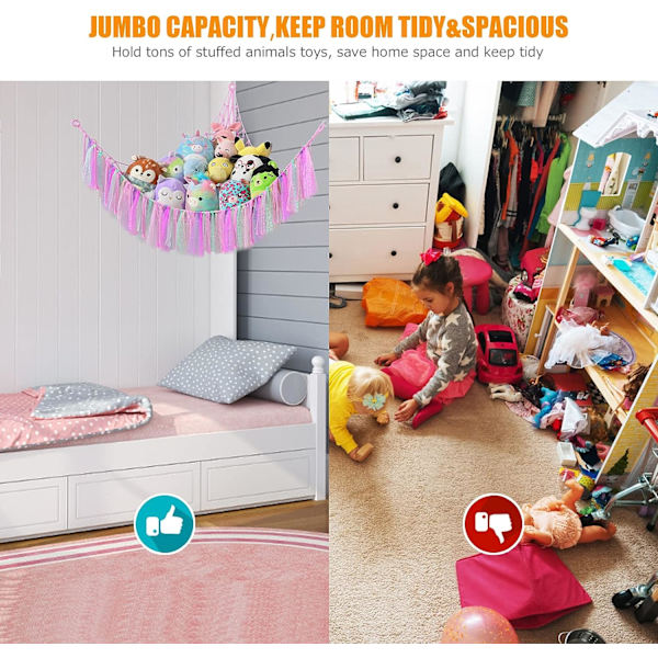Legetøjs hængekøje til udstoppede dyr Teddy hængekøje Boho Teddybjørn opbevarings hængekøje Plys legetøj opbevaringsnet Blødt legetøj net hængekøje til bamser Hjørneophæng