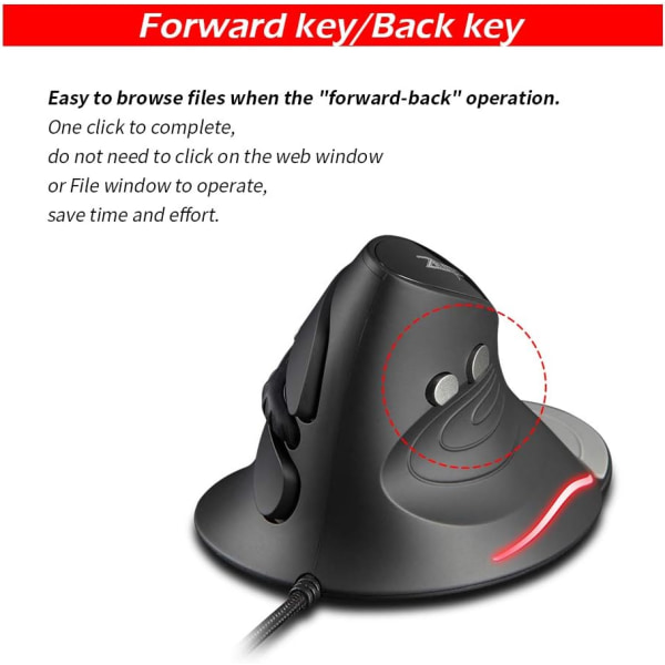 Ergonomisk mus, 3200 DPI, 6 knappar USB-kabelmus, vertikal mus, optisk mus, PC-mus med kabel, trådbunden mus för PC, Mac, svart
