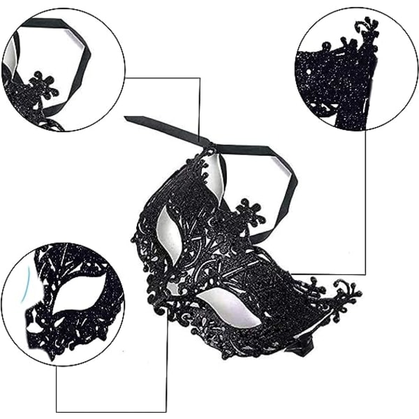 2 stk. maske for maskeradeball, svart filigran og sølv filigran fest fancy julemaske masker for maskeradeball