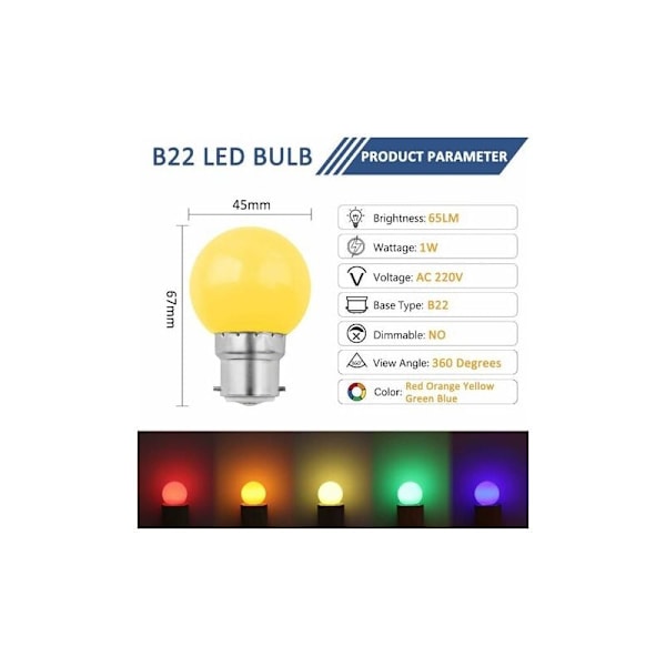 Set med 24 LED-lampor 1 W B22 GUIRLAND GUIGUETTE Utomhus LED-lampa för jul, träd, sagofestival, Blå Grön Röd Gul (4 X3 färger)