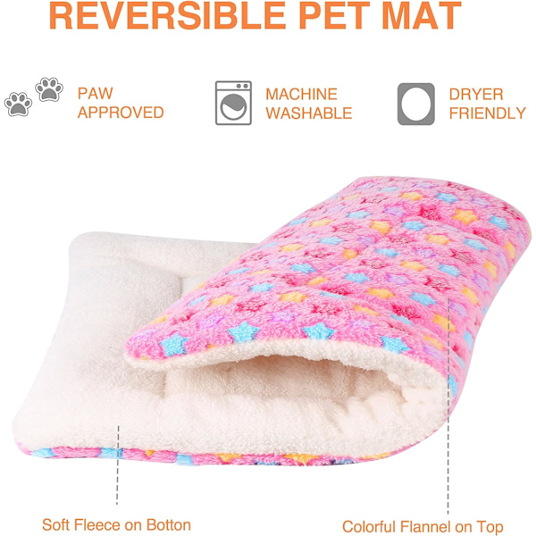 Super blød kæledyrsseng (hund/kat) med sødt print | Dobbeltsidet uldkassemadras | Maskinvaskbar kæledyrsmadras (Pink)