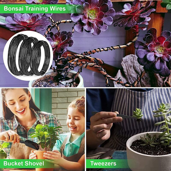 Bonsai Kit 24 Delar Bonsai Verktyg med sax för bonsai, bindtråd för bonsai, mini kratta och spade, trädgårdsbeskärningssax