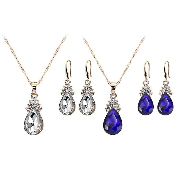 Set för kvinnor med kristallhängande halsband+örhängen (blå)