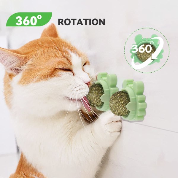 2 stk Kattemynteballer leke for katt, veggkattemynterulle for katteslikking, tannrengjøring Dental spiselig kattungeleke, naturlig roterende katteleke