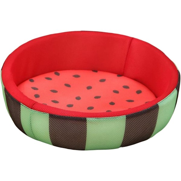 Söt vattenmelonmönstrad rund kylmatta för katt och hund, husdjursmatta i mesh, lätt att rengöra, mjuk dyna, tvättbar, reptålig, robust, storlek S