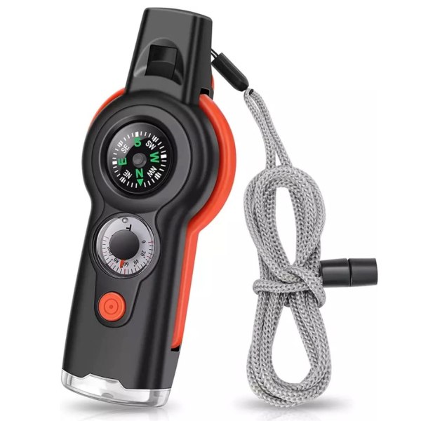 Emergency Survival Whistle 7 i 1 med kompasstermometer LED Li