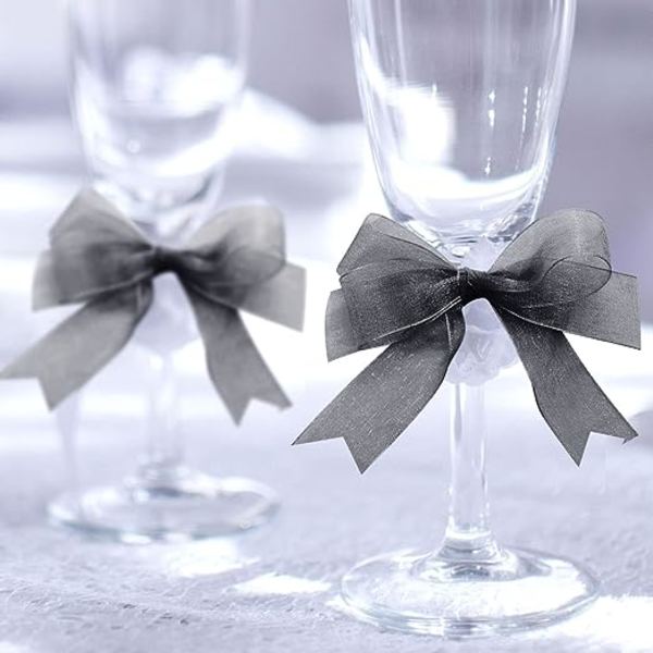 2 rullar organza band (svart band), transparent chiffong band, vardera 20 mm x 45 m, används för DIY-hantverk, band för presentförpackningar, födelsedagsfest