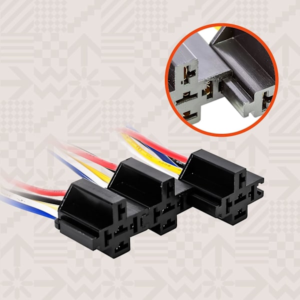 6 stk. 12V Bosch-stil 5-bens relækit [Låseholder til seleholder] [14 AWG varme ledninger] [SPDT] [30/40 Amp] Autom Relæ