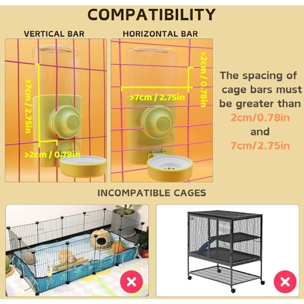 (150 × 200 × 86) Kanin Vattendispenser, Hängande Automatisk Vattentät Anti-Gun Vattenflaska Hamster Chinchilla Igelkott Hamster Furet