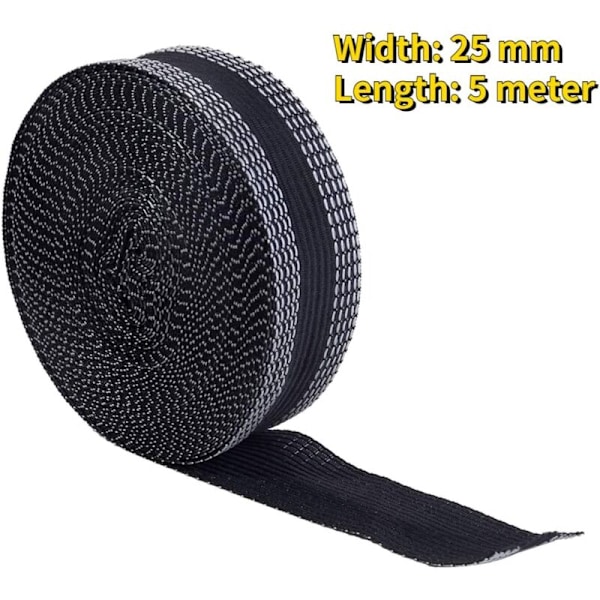 Strykbart band med fållband strykbart band för gardin - 2,5 cm × 5 m svart band svart