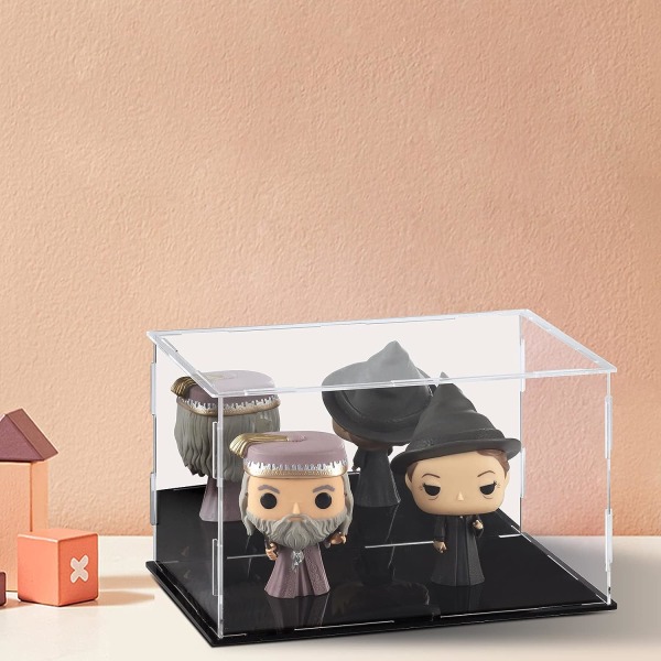 Akryl Vitrineboks Klar Akryl Bordplade Display Cube til Samleobjekter - Sort, 25x15x15cm (9.8x5.9x5.9in)