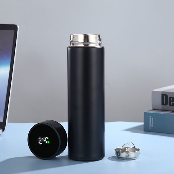 Intelligent vattenflaska i rostfritt stål med intelligent LCD-pekskärm, varm- eller kallhållning, portabel resemugg, för te, kaffe, vakuumisolering