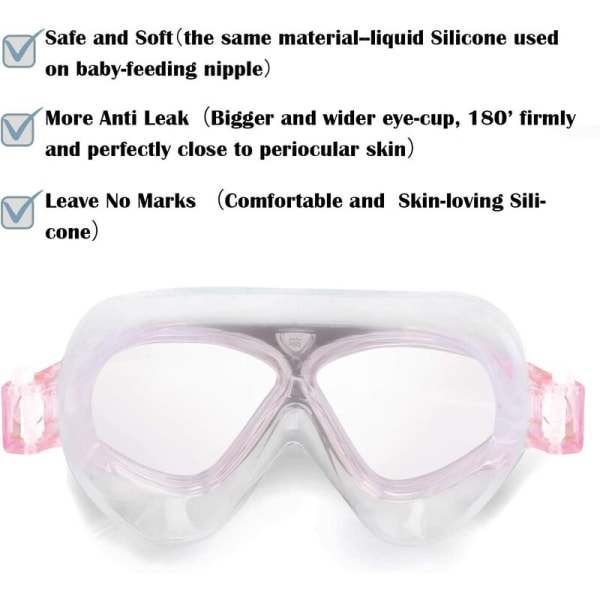 Stora ramfria transparenta vattentäta justerbara simglasögon för vuxna (transparent rosa)
