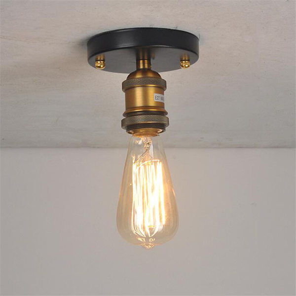 Vintage industriel loftslampe, metal fatning, Edison-stil, til soveværelse, stue, loft, gang, antik messing, uden lyskilde