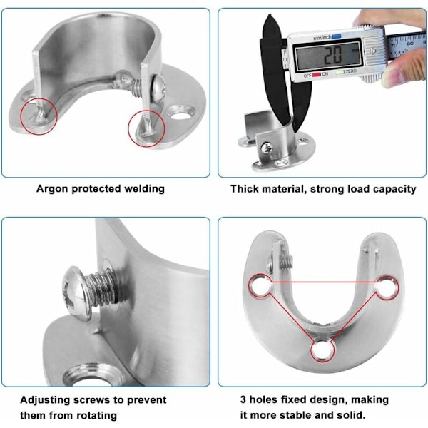 4 st gardinstångsbeslag, garderobsstångsbeslag i rostfritt stål U-form gardinstångshållare justerbar väggmonterad skena för garderobsstång (27 mm)