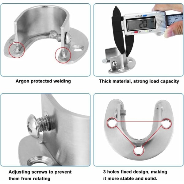 4 stk gardinstangbrakett, klesskaprørbraketter i rustfritt stål U-form gardinstangsholder justerbar veggmontert skinnebrakett for klesskapstang (27 mm)