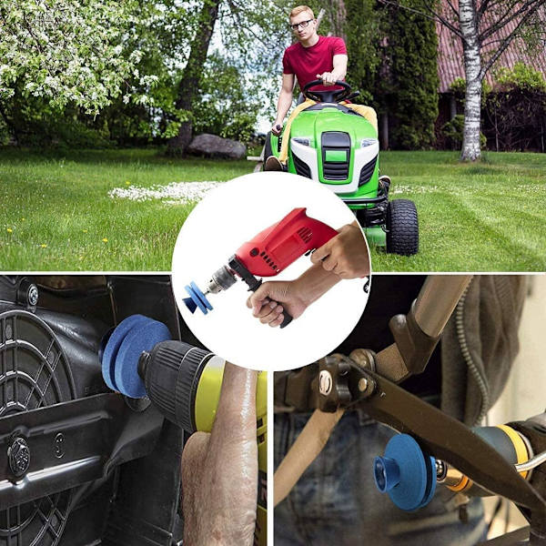 (Blå) Set med 3 universella gräsklipparbladsslipare för alla elektriska och handborrar, roterande slipmaskiner, dubbla slipmaskiner.