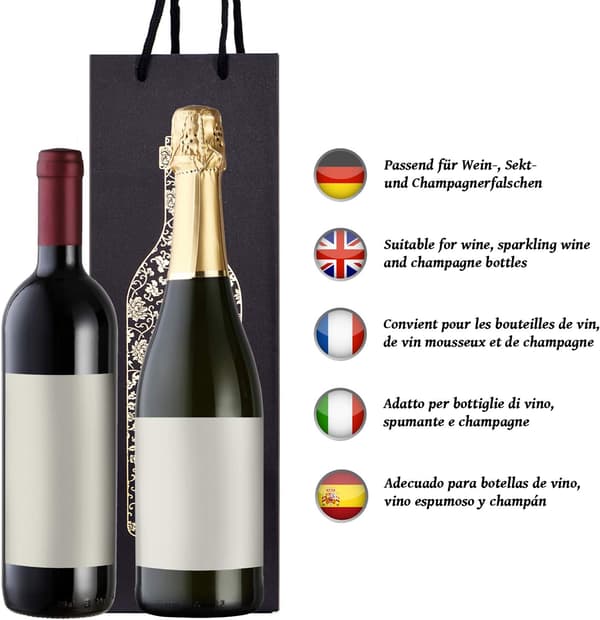 10 pullokassit lahjapussit viinille, proseccolle ja shamppanjan 40 x 12 x 9 cm - kultainen pullo