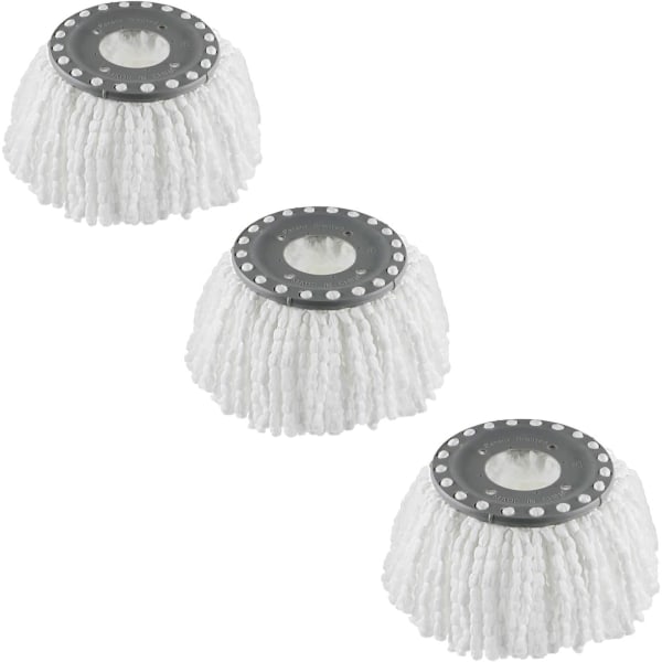 3-pack premium ersättningsmopphuvuden påfyllning för 360° roterande rund snurrmopp mikrofiber (vit)