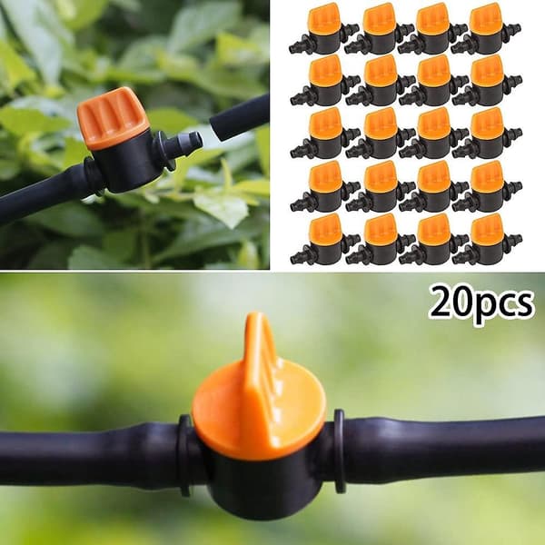 20 st Mini droppbevattningsventiler för 4/7 mm trädgårdsslang med pigg, 1/4\" vattenflödeskontrollventil