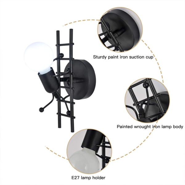Vägglampa Humanoid Inomhus Vägglampa E27 Modern Industriell Vägglampa Enkel Stil Vägglampa för Vardagsrum Korridor Sovrum 220V Glödlampa Ingår Ej