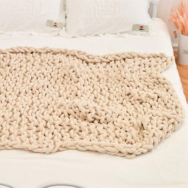 80x100, beige plaid strikket stort masket stort masket plaid strikket strikket groft groft uld uld vævet af plaid uld stort masket
