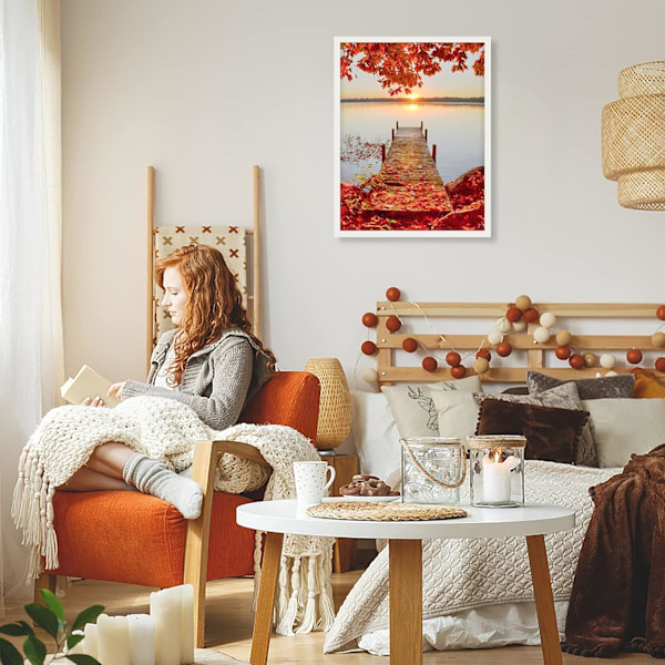 Syksyn Timanttimaalauspakkaukset Aikuisten, 5D Timanttimaalauspaketti Silta Järvi Vaahtera Lehti Lahjat Jouluun Kiitospäivään DIY Käsityö ja Koti Seinä Deko
