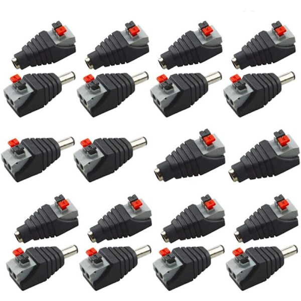 20 st Professionell DC Strömknapp DC Adapter Adapter Snabbkoppling 5.5mm x 2.1mm för 12V LED-strips, videoövervakningskameror, annan elektronik