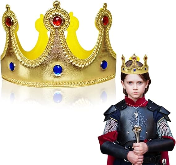 Gullkongekrone - Kongekrone - Bursdagsfesthatt - Gullstoffkroningkrone med edelstener - Dekorasjon