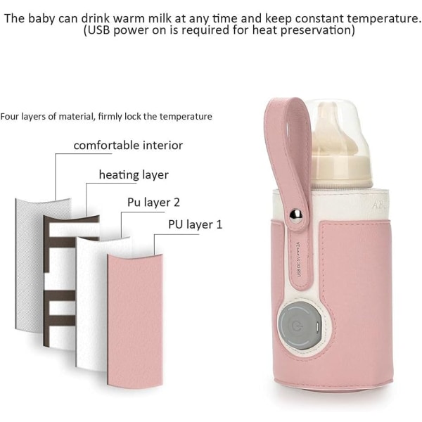 Bottle Warmer Cover, USB Bottle Warmer Bag, Portable Baby Bottle Food Warmer, 3 Temperature Adjustable, Travel Smart Insulation Milk Bottle Cover Ba