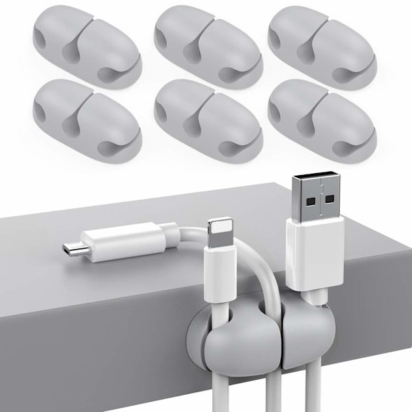 6-pack kabelarrangör bil (grå, exklusive datakablar) kabelhållare skrivbord kabel snygg klämma för att organisera USB-kablar, stark självhäftande kabelhållare fo