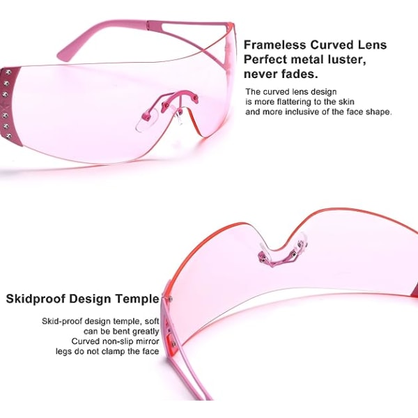 Rimless Clear Wrap Solbriller, Rosa