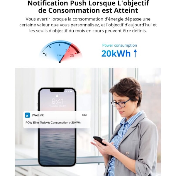 WiFi sähkönkulutuksen mittauksella, 16A/4000W suuritehoinen langaton kytkin, wattimittari, LCD-näyttö